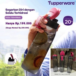 H2Go Botol Minum Tupperware Premium - Hitam new, 750 ml 1 pcs
