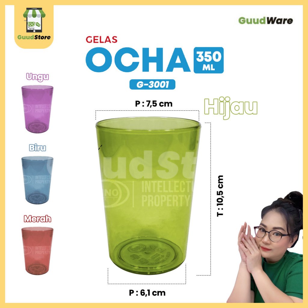 ( 12 PCS )  OCHA - Gelas Minum Ocha  Japan Quality - transparent Plastik PET anti pecah Food grade B