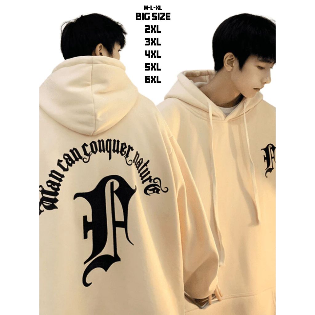 Hoodie OVERSIZE Korean style cream Pria Wanita Jumbo SIze M - XXXXXL MAN CAN CONCUER NATURE jacket J