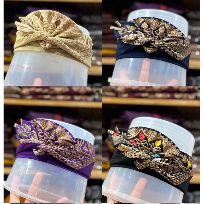 [ dewisrikebaya ] Udeng Semi Songket Jadi , Setengah Jadi , Lembaran Warna ( Cream , Hitam , Ungu , 