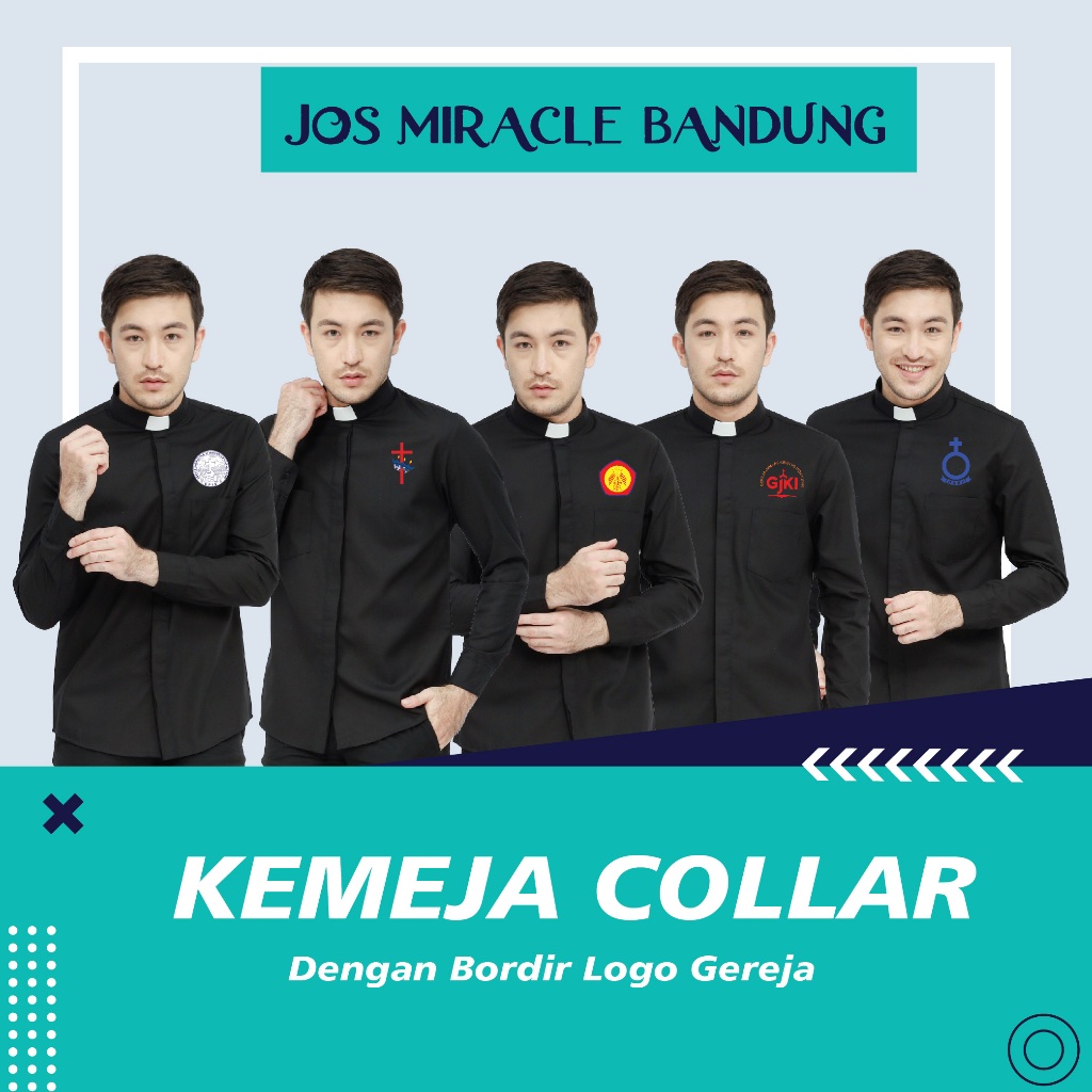 Pendeta - Kemeja Collar Pria Panjang - Bordir Gereja - Jos Miracle Produksi - JMP