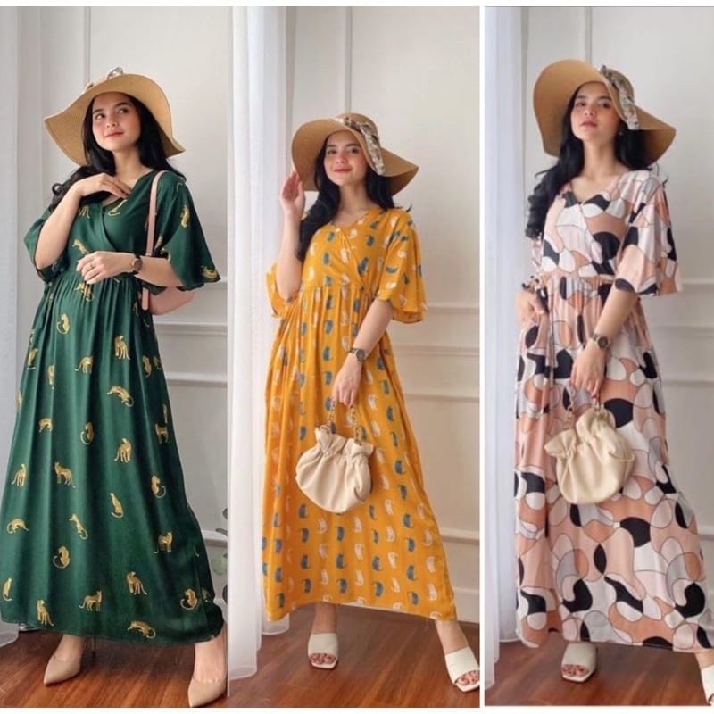 Daster Kekinian Daster Kimono Busui Tali Samping Panjang Semata Kaki Bahan Rayon viral