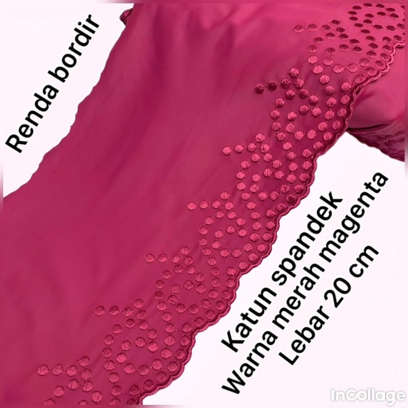PER METER RENDA KATUN SPANDEX LEBAR 20CM WARNA MERAH MAGENTA