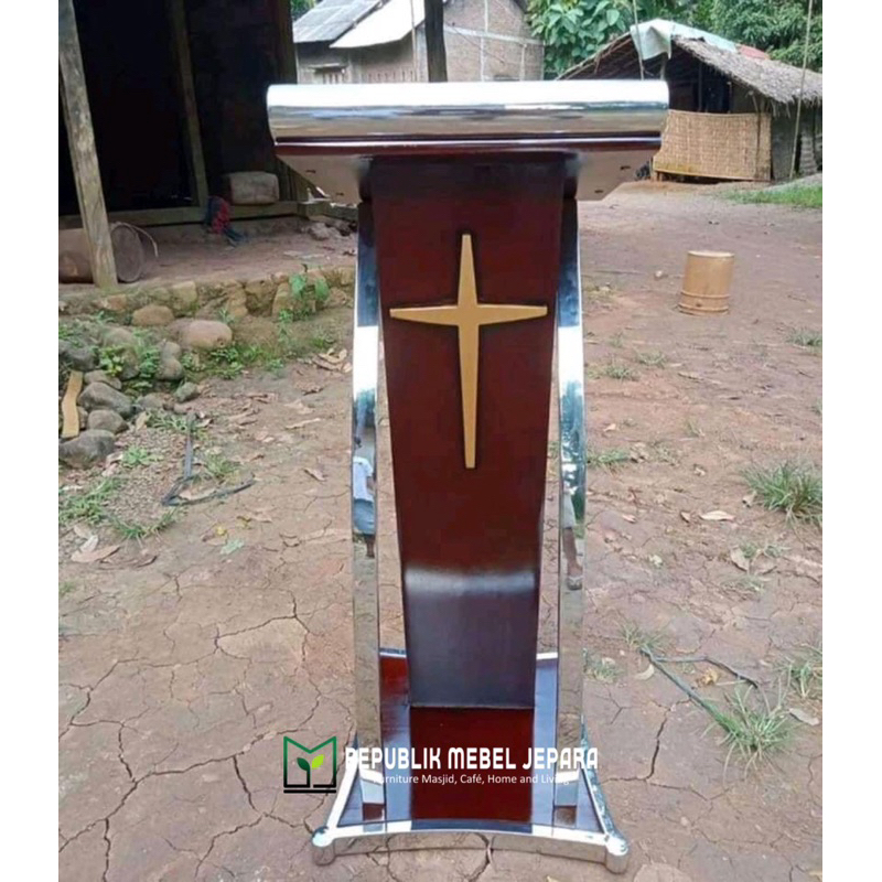 Mimbar Podium gereja kombinasi besi stainless