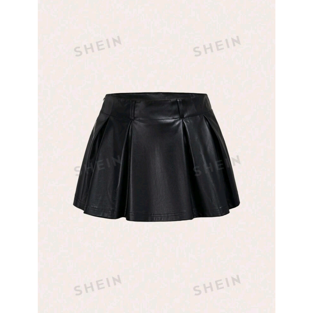 SHEIN ICON Halloween Zipper Side PU Leather Flare Skirt