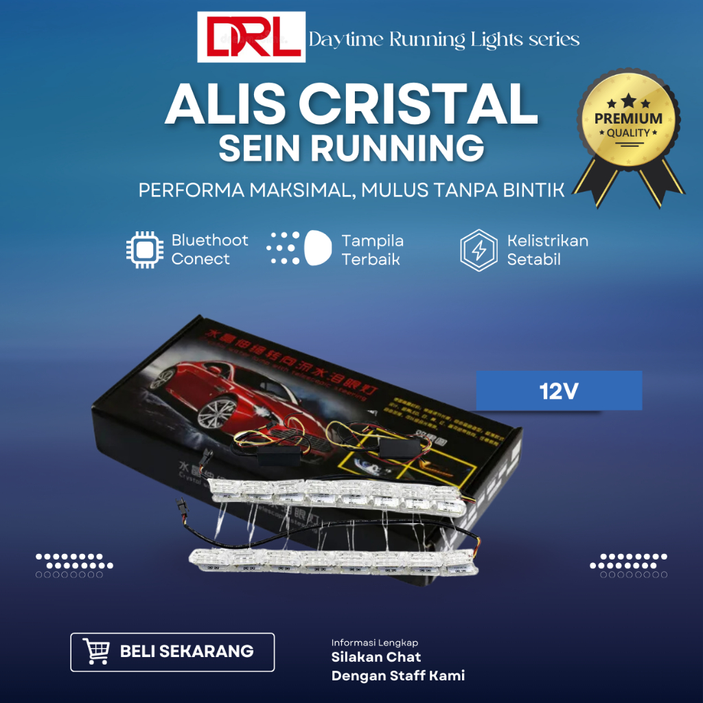 Lampu LED Alis CrystalMobil Motor Welcome 60CM 60 CM 2 Mode DRL Sein Jalan Sen Running 16 Titik Mata