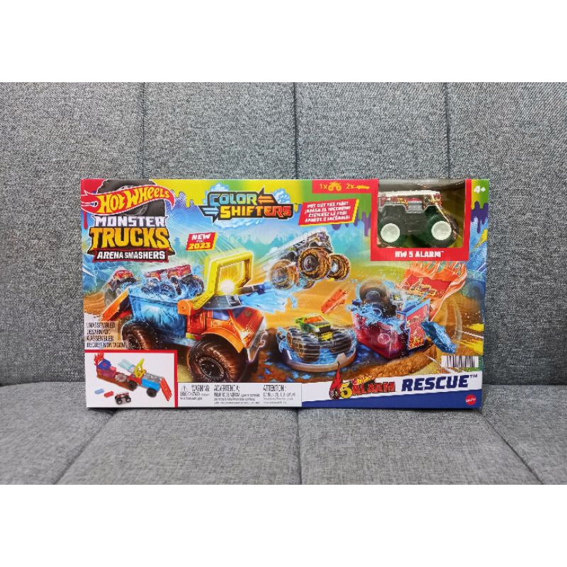 Hot Wheels Monster Trucks Arena Smashers Color Shifters 5 Alarm Rescue Original - Mainan Trek Mobil 