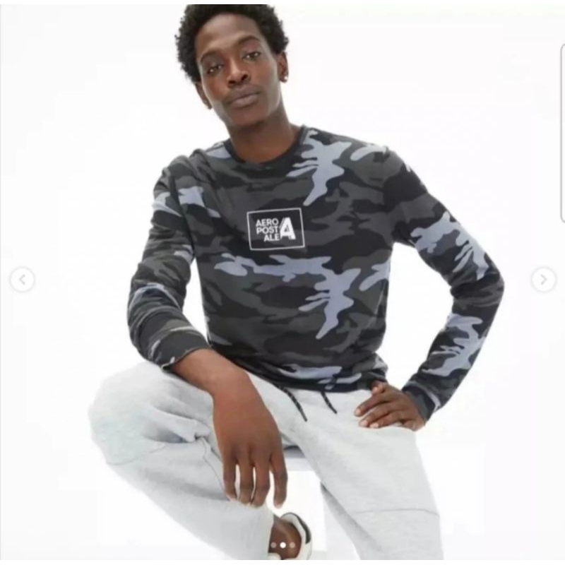 Kaos Pria Aeropostale Long Sleeve Gray Camo Original