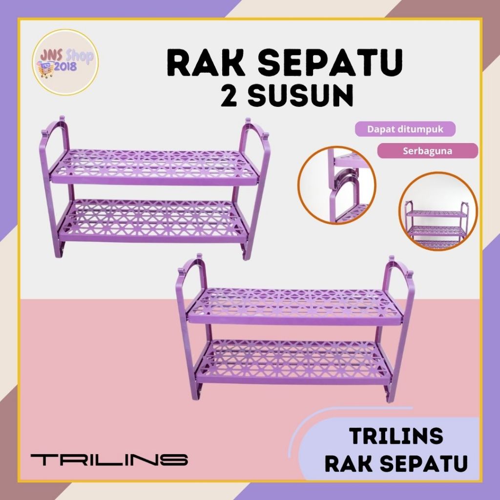 RAK SEPATU 2 SUSUN - Rak Besar Tempat Sandal Sepatu Kokoh Plastik Bisa Ditumpuk - HITAM
