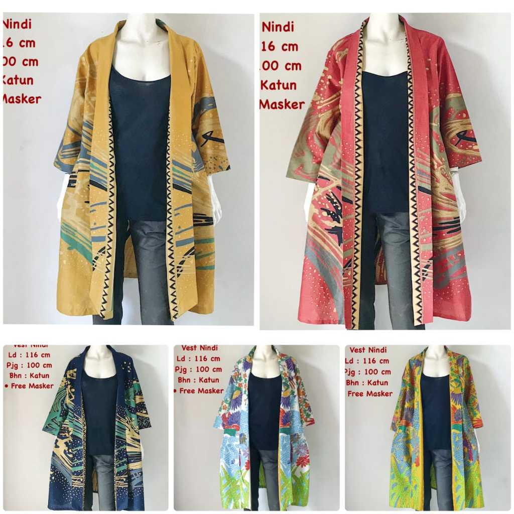 Ori SOLO Vest Nindi batik solo outer lengan atasan kerja / long vest batik / bolero batik solo