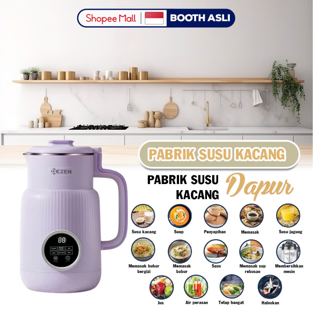 Mesin pembuat susu kacang multifungsi GEZEN, dapat membuat smoothie, bubur, dengan 6 fungsi dan kapa