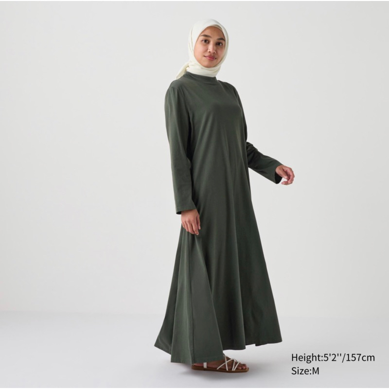 Uniqlo - Airism Cotton Flare Dress Long Slave - Dark Green -Size XXL