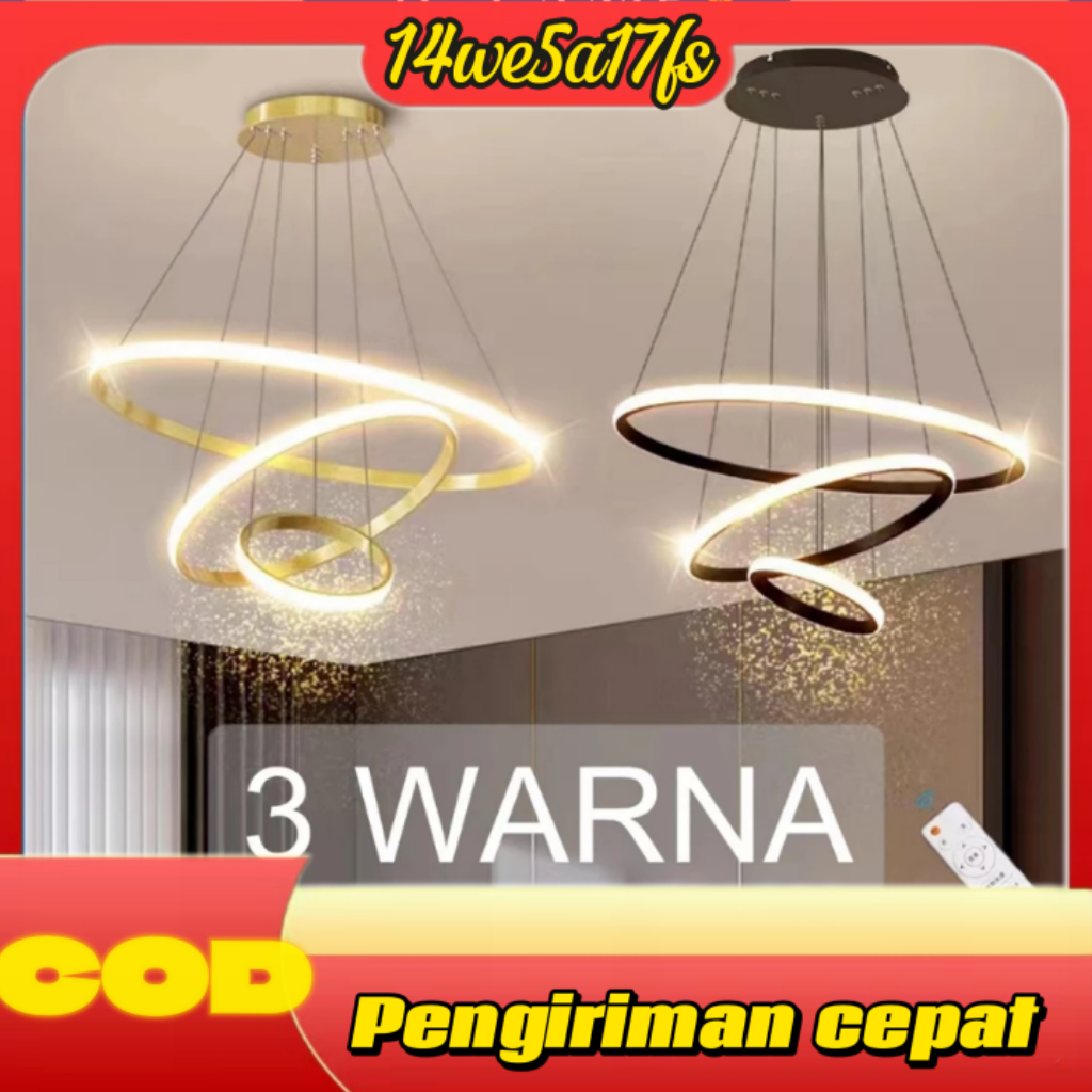 Lampu Gantung Minimalis LED 3 Ring Modern Lampu Hias Ring Mewah 3 WARNA Lampu Gantung Ruang Tamu