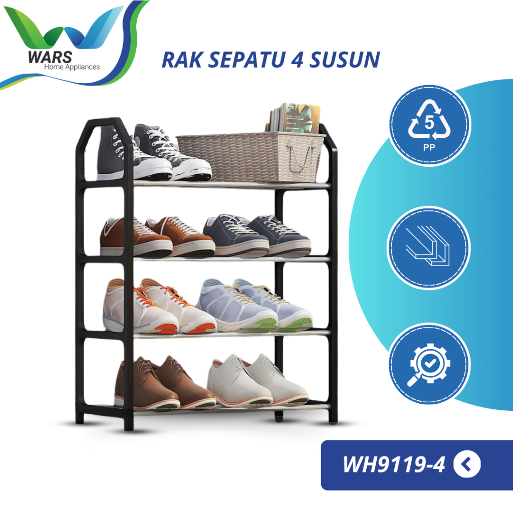 WARS Rak Sepatu 4 Susun Rak Sandal Serbaguna Bahan Plastik Steel Tube Shoe Rack