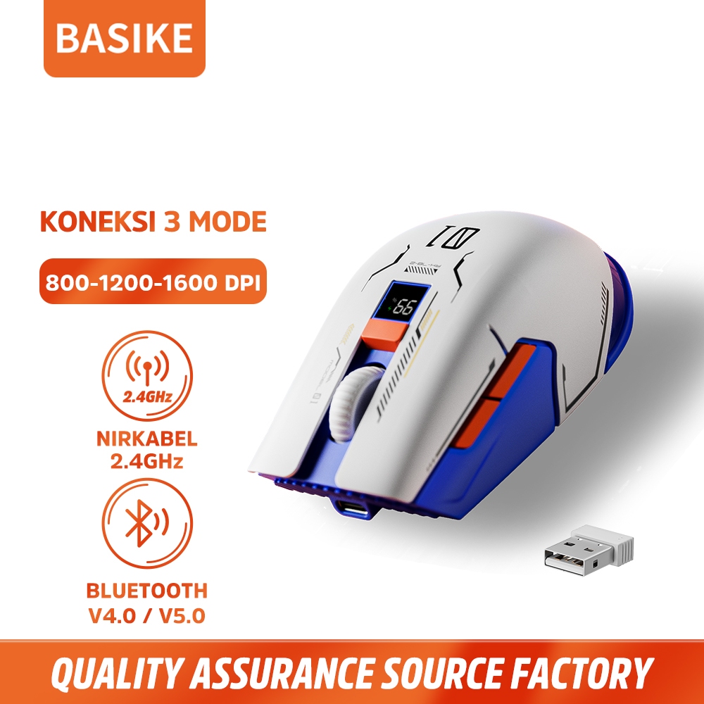 (HOT)BASIKE Mouse Bluetooth Wireless Gaming 3 Mode mini DPI Adjustable Rechargeable Optical Sensing