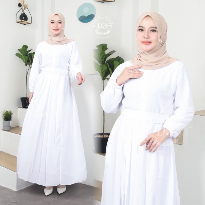 DITRI– Alesha-Dress Gamis Polos Basic Ceruti Premium Daily Kekinian Gamis Terbaru Gamis Putih Gamis 