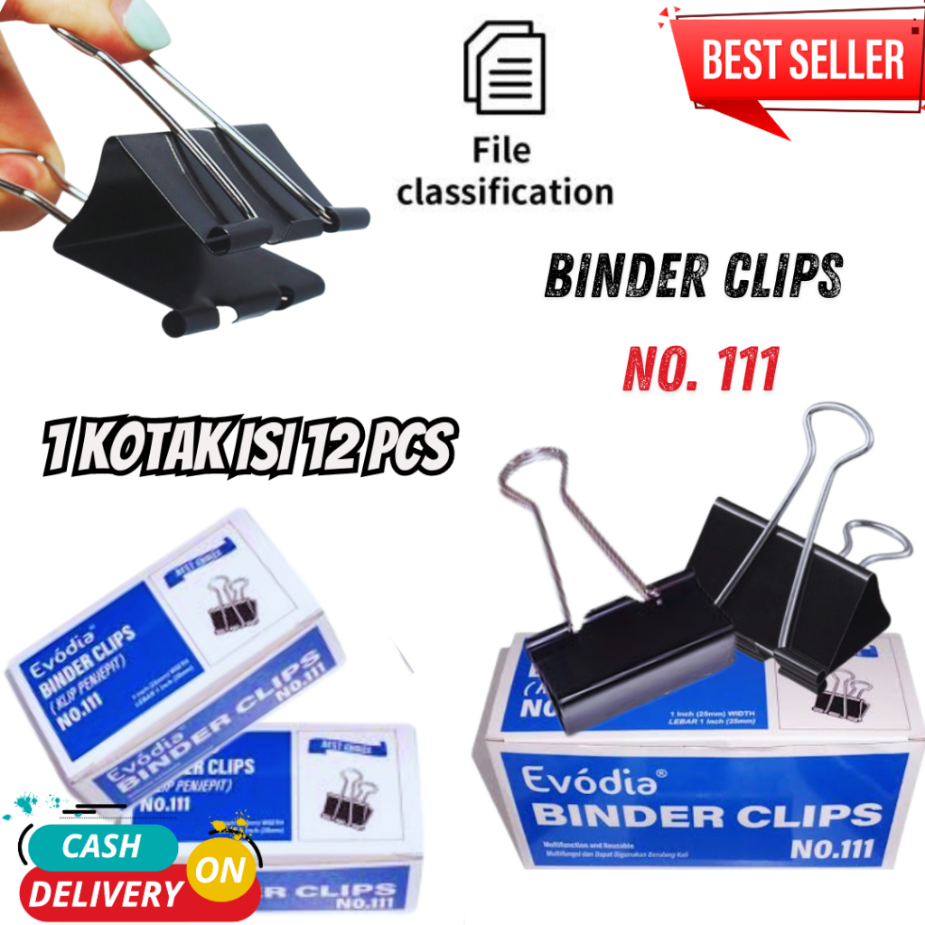 

( 1 pak = 12 buah ) Binder Clip Klip Penjepit Kertas No.111 / Penjepit Kertas/Binder Clip No.111 Binder Klip / Duta Gemilang