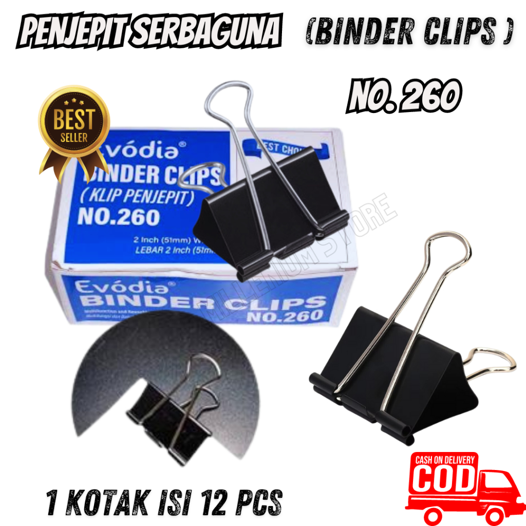 [12pcs] Binder Clip Klip Penjepit Kertas Hitam no. 260 / Binder Clip/Paper Clip/Klip Kertas Semua Uk