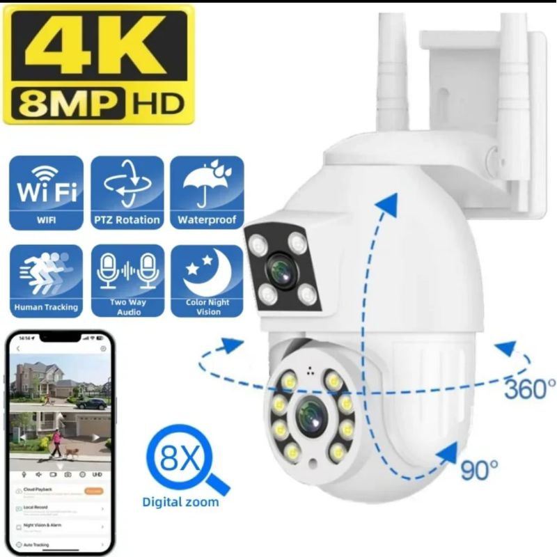 IP Camera CCTV Dual Lens PTZ WIFI Outdoor Waterproof Camera CCTV  Dua Lensa