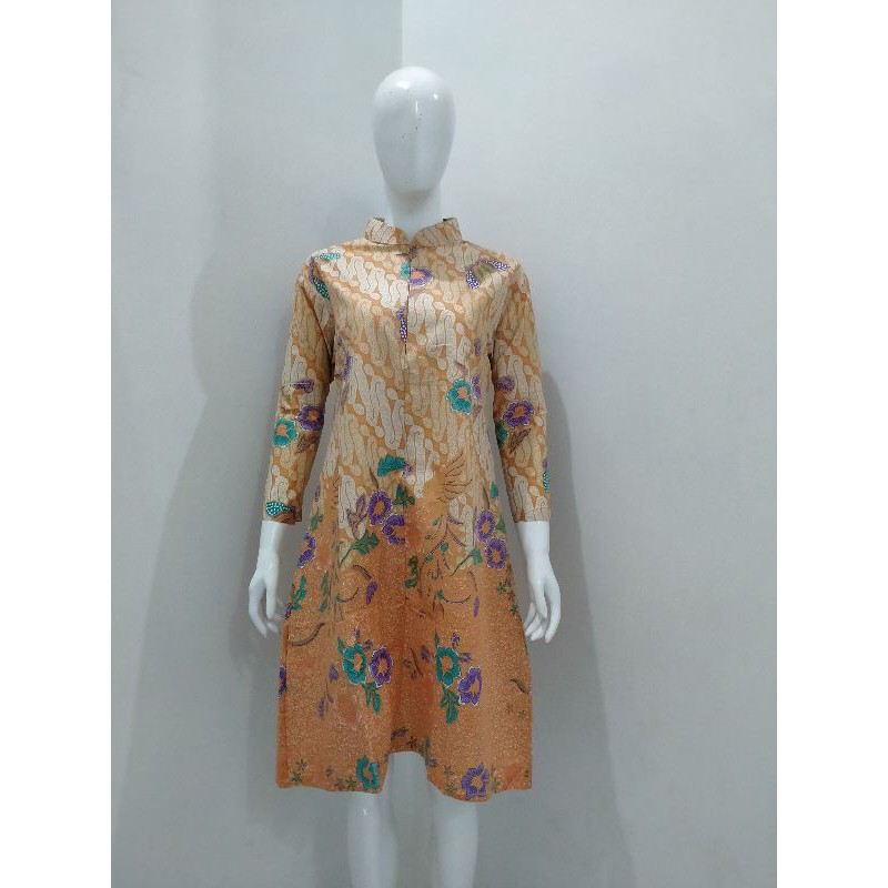 TUNIK BATIK MOTIF SUTRA WARNA OREN ATASAN BATIK MUSLIM MODERN