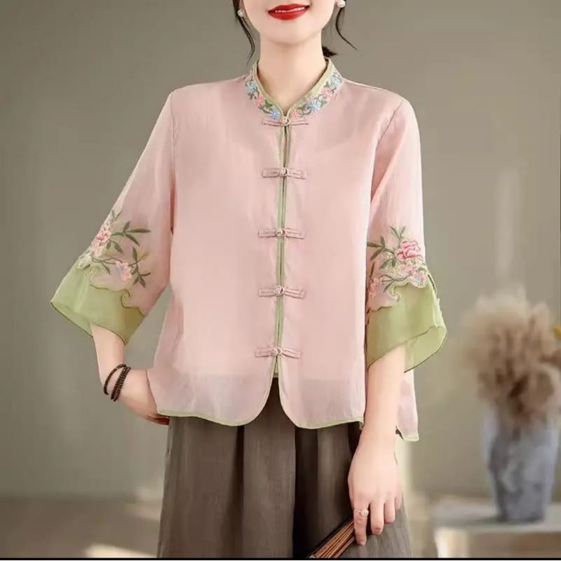 baju blouse import bahan katun linen motif bordir