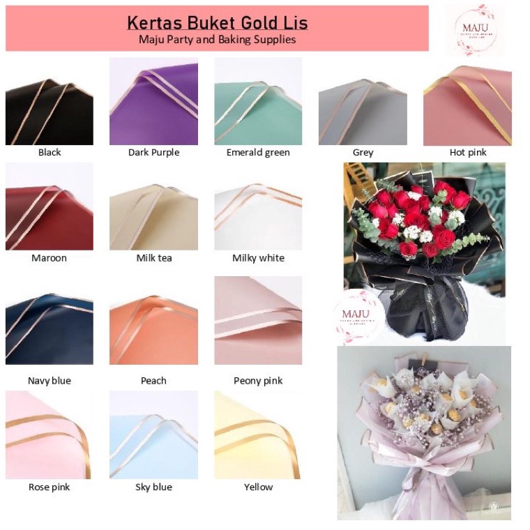 

Importir 2 lembar per pax Kertas Buket Lis Emas Gold Frame Flower Wrapping Kertas Bunga Flower Paper Cellophane Paper Kertas Kerajinan Bunga
