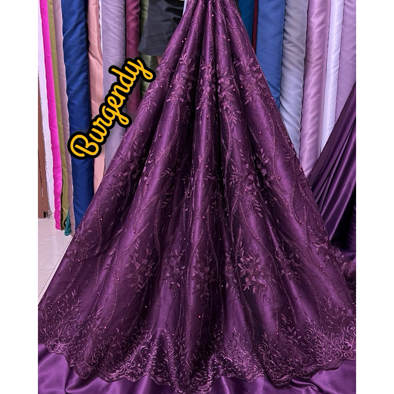 kain Tile tule akar bordir mutiara mewah / Tile atas bawah cocok untuk gamis, tunik, dress dan kebay