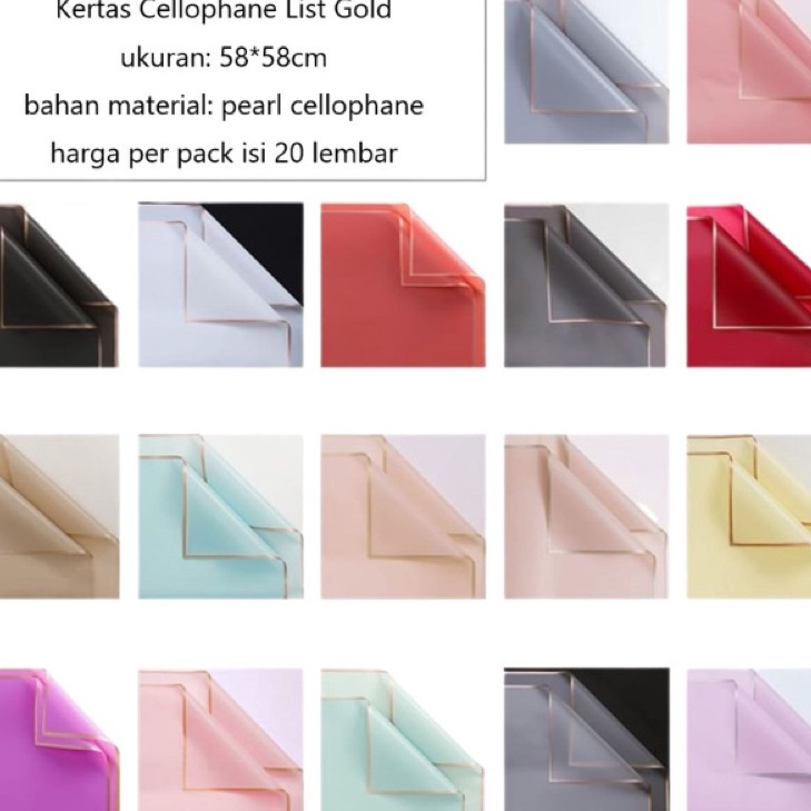 

Hot Popular 2 lembar kertas bunga flower wrapping paper cellophane gold list 5858cm per pack isi 2 lembar
