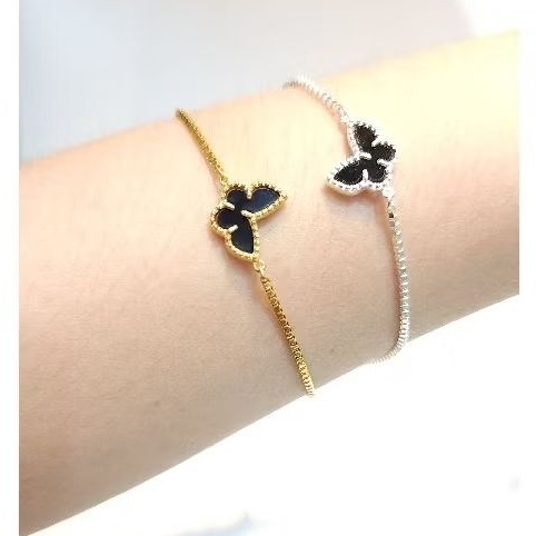 Gelang serut clover/perak asli 925 lapis mas anti karat