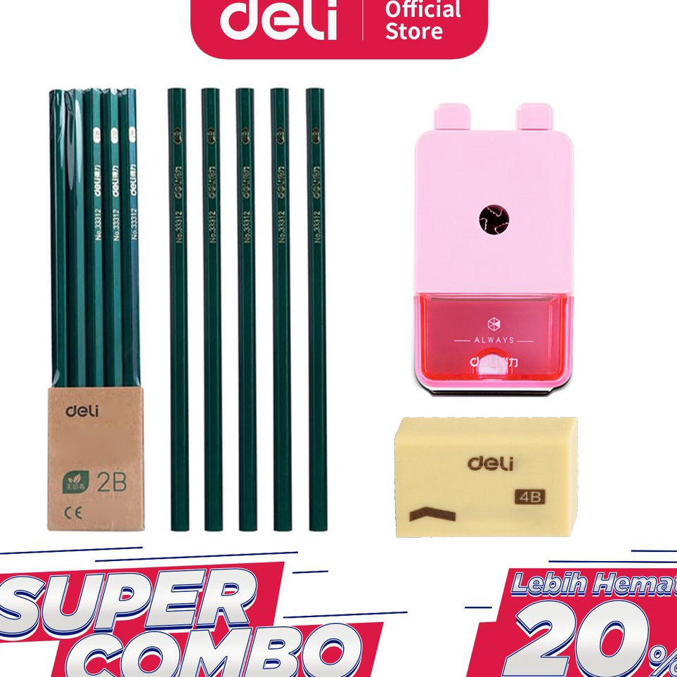

Super Obral Deli Combo Set 2 1pcs Pensil 2B 3pcs Penghapus Rautan Putar