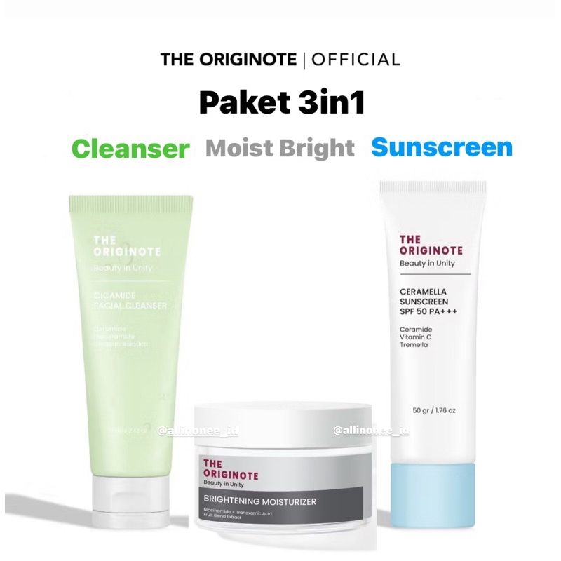 [Paket 3in1 Bright] The Originote Basic Skincare Facial Wash + Moisturizer Brightening + Sunscreen C