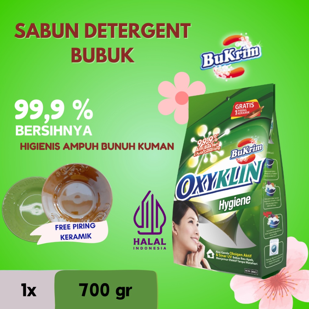 Sabun Detergent Bubuk BuKrim Oxyklin Hygiene 7gr Gratis Piring