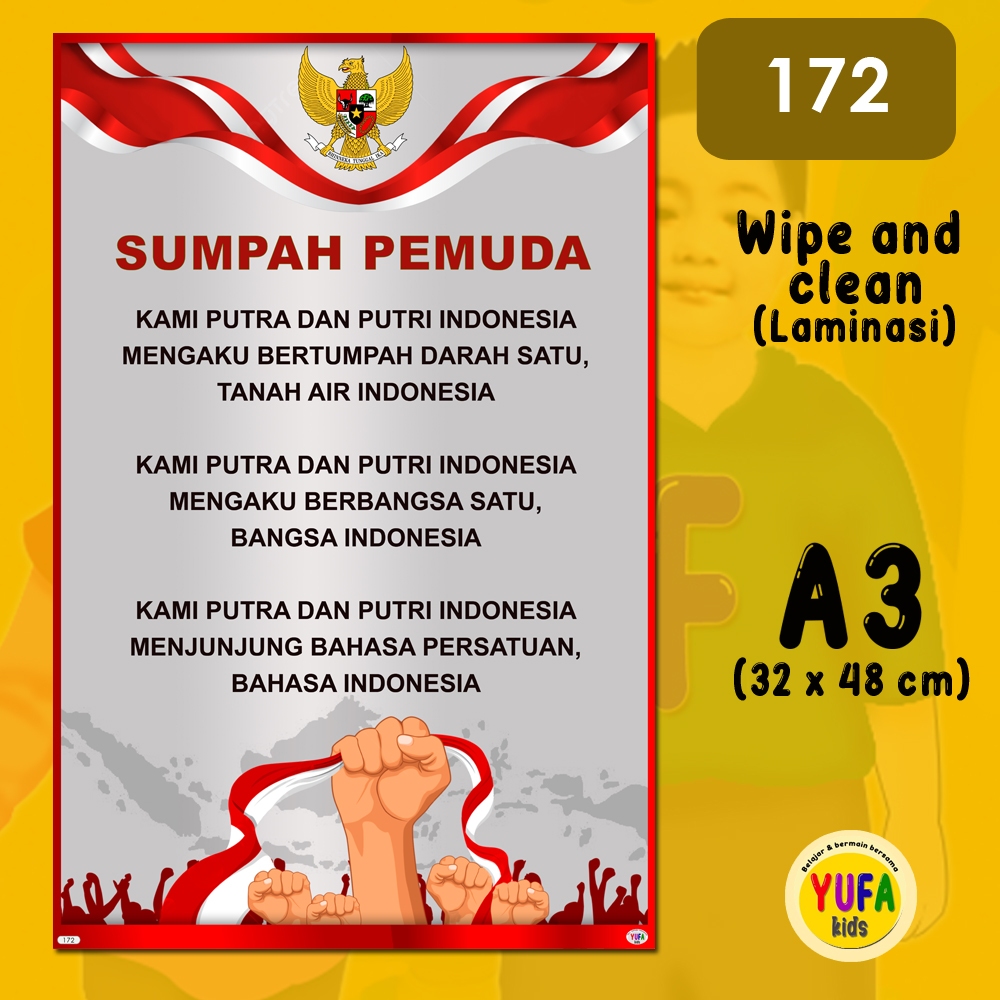 

172 poster sumpah pemuda - Poster Edukasi Anak - Poster belajar anak - Poster wipe and clean - perlengkapan belajar anak - poster dinding murah - poster anak paud / TK - poster anak SD