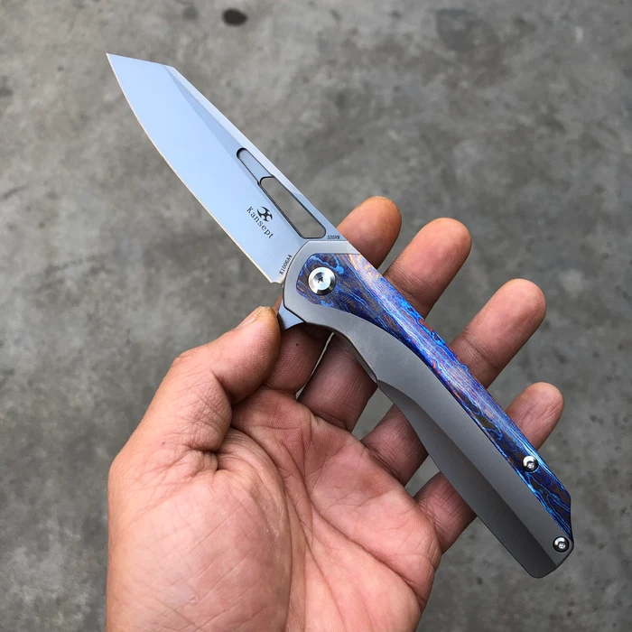Kansept Shard Pisau Lipat Flipper Framelock Knife CPM S35VN Titanium/Timascus K1006A4 Original