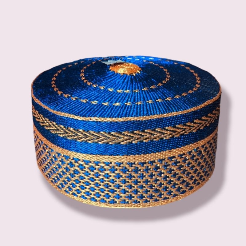 Songkok Recca Bugis Motif Biru Emas Batik Kopiah Peci Pamiring Guru Bone Soppeng Wajo Makassar Takal