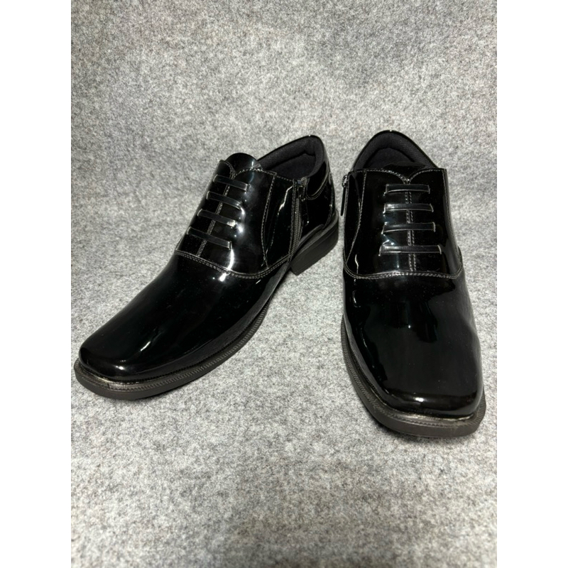 Sepatu PDH DP 02 Polri Satpam Polisi Security Pantofel Kantoran Oxford hitam glossy resleting
