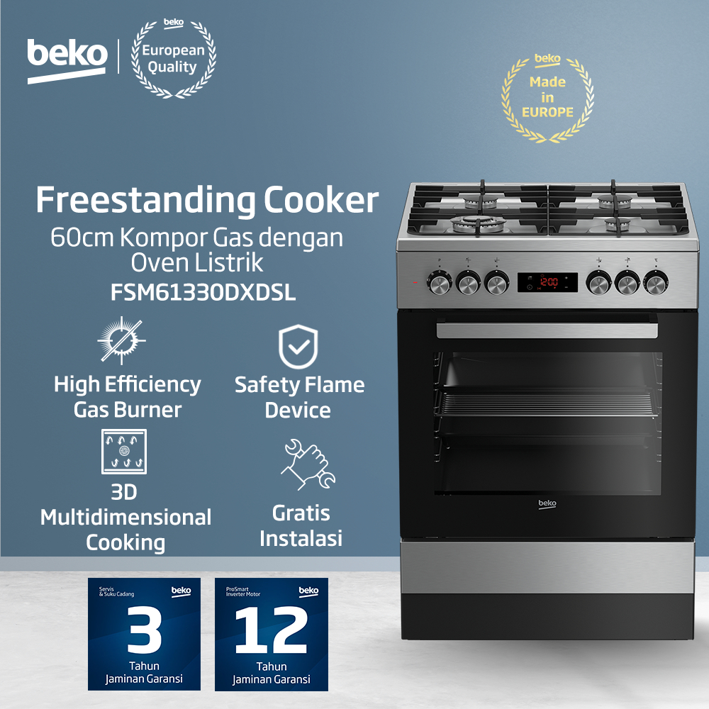 Beko Kompor Gas & Oven Listrik FSM61330DXDSL - 4 Tungku Inox 60cm