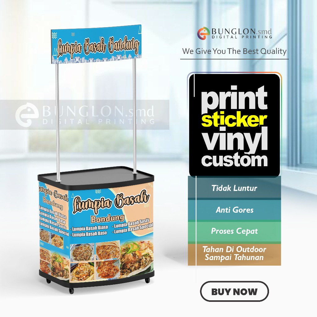 

CETAK STIKER MEJA BOTH LUMPIA BASAH MEJA JUALAN EVENT DESK FREE REQUEST DESAIN