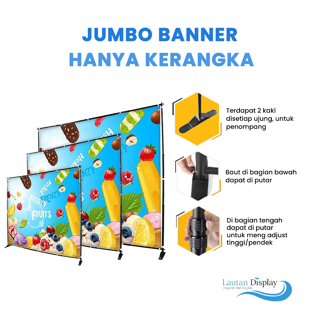 Jumbo Banner Adjustable Standing Backdrop Tiang Back Drop Stand Besi Photobooth Dekorasi Ulang Tahun