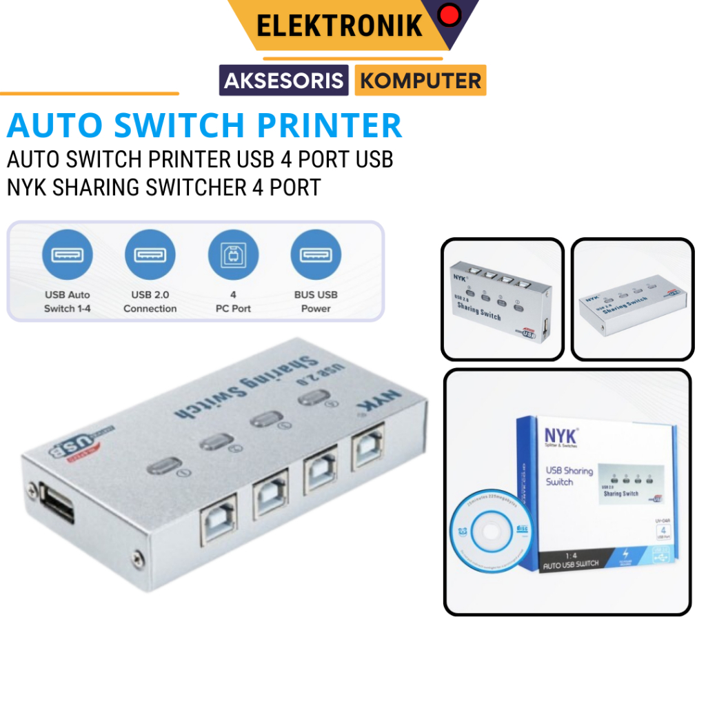 NYK Auto Switch Data Printer USB 4 Port Sakelar Otomatis