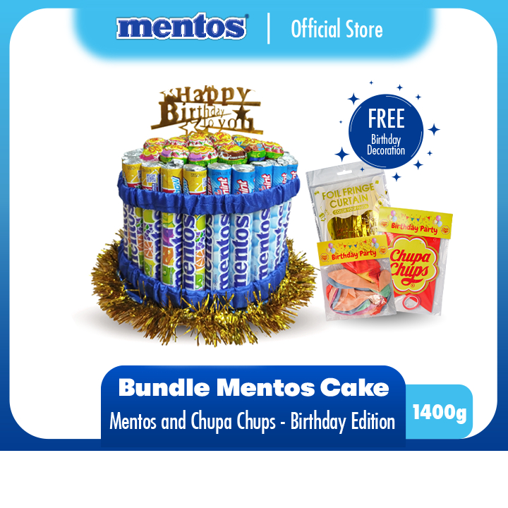 

Mentos and Chupa Chups Birthday Cake Edition - Paket Mentos Cake Kue Ulang Tahun - Free Hadiah Birthday Decoration