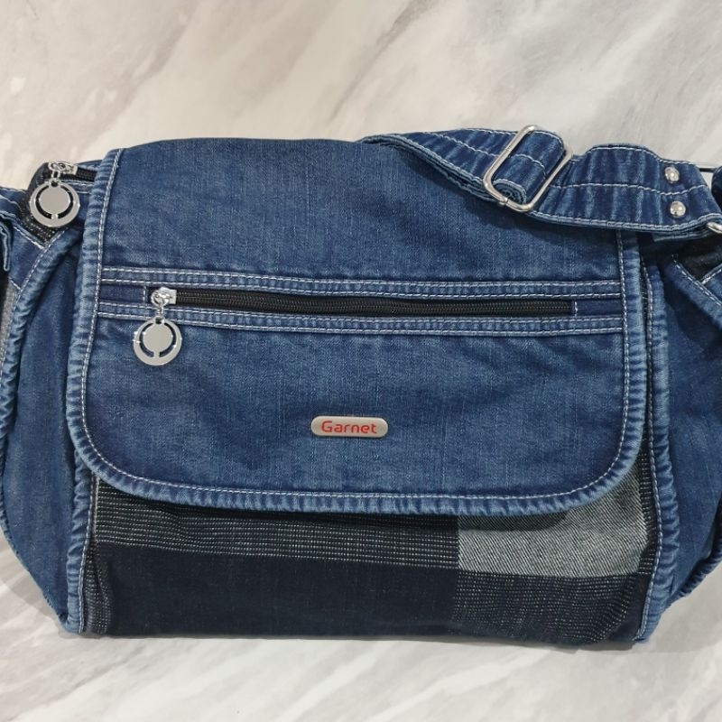Tas selempang wanita bahan jeans denim ukuran besar jumbo