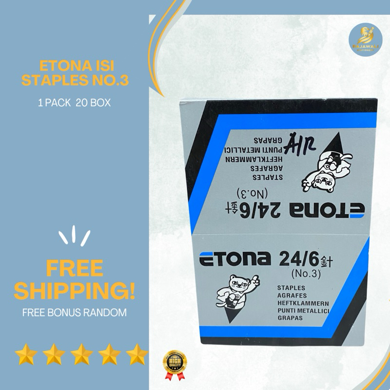 

Isi Staples Etona Besar NO.3 / Isi Staples Etona 24/6 / 1 Pack Isi 20 Box