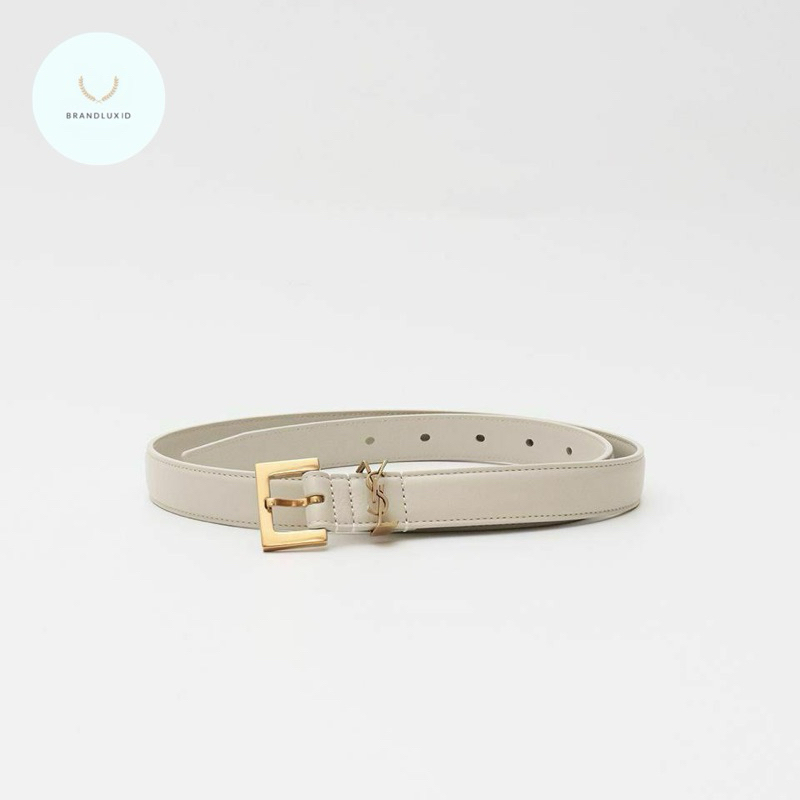 Saint Laurent Paris Monogram Slim Belt Ivory