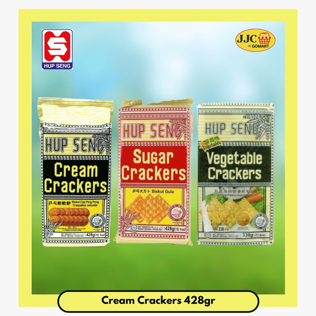 

HUPSENG CRACKERS BISKUIT | CREAM 428g | SUGAR 428g | VEGETABLE 330g