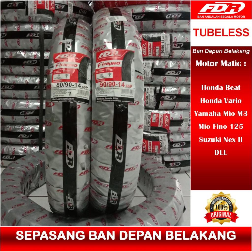 Sepasang ban luar tubles FDR 80/90-14 plus 90/90-14 untuk motor beat vario mio dan lain lain