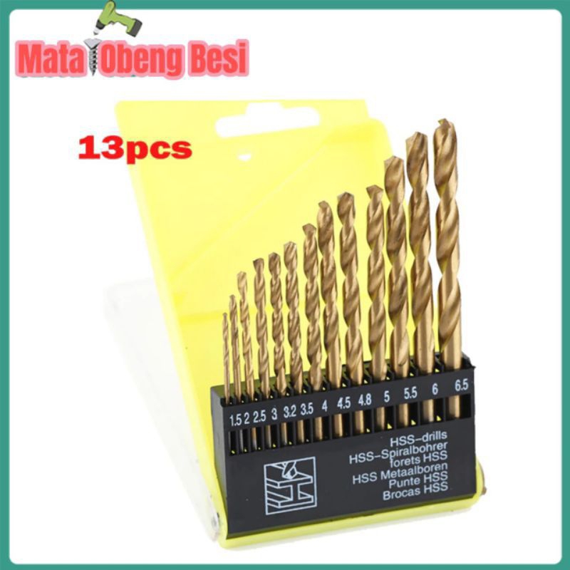 UCHIHA 13pcs Mata Bor Besi Set HSS 1.5mm - 6.5mm Pegangan Bulat Quick Change