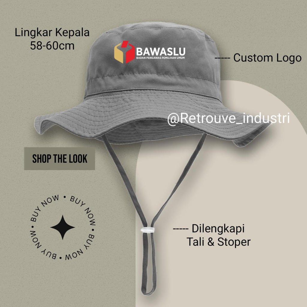 Topi Rimba BAWASLU Custom Nama Logo / Topi Gunung Outdoor Premium