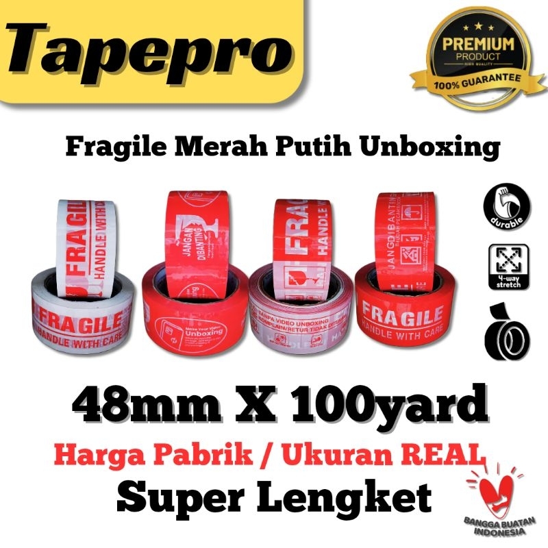 Lakban Packing Online / Lakban Fragile Merah Putih Unboxing 100yard Kualitas DAIMARU