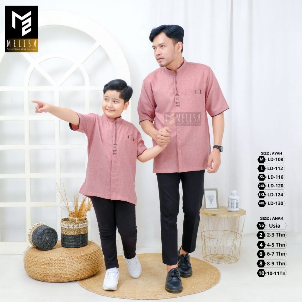 Baju Koko Couple Ayah Dan Anak Bahan Katun Madinah Baju Muslim Pria Model Kemko Polos Lengan Pendek 